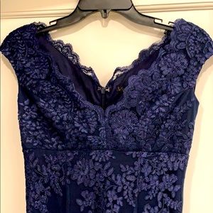 Navy blue lace prom dress ball gown